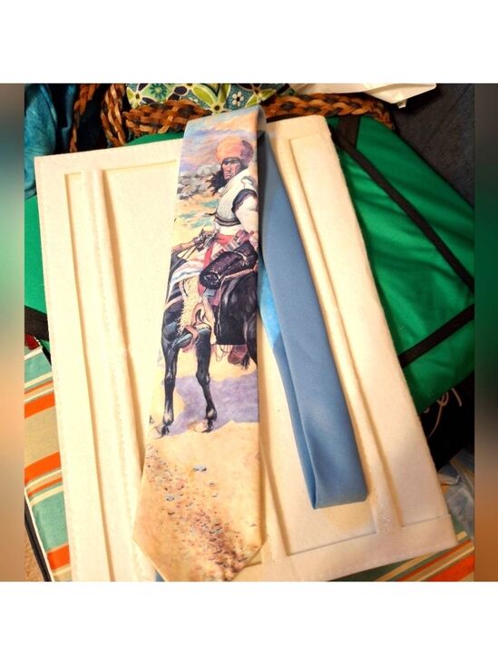 Ralph Marlin Other - Ralph Marlin Artistic "Indian Trapper" By  Necktie with Blue Accent Vintage